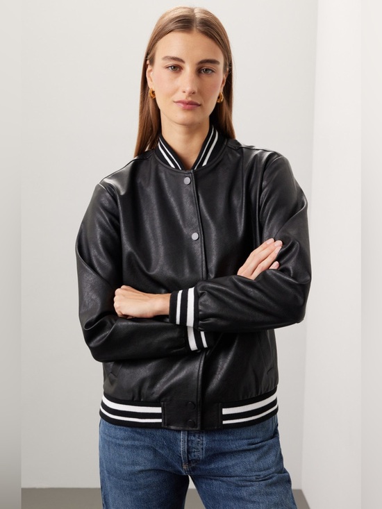 Slate & Willow Jackets & Blazers - Slate & Willow Varsity Faux Leather Jacket